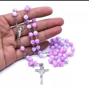 Purple gradient color and silver blessed rosary beads stunning beautiful